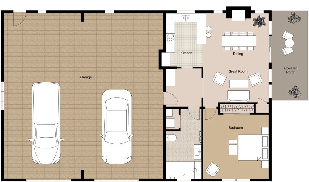 Large Garage Apartment 2D Floor Plan with Balcony