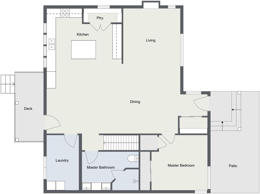 3 Bedroom 2D Floor Plan With Large Kitchen