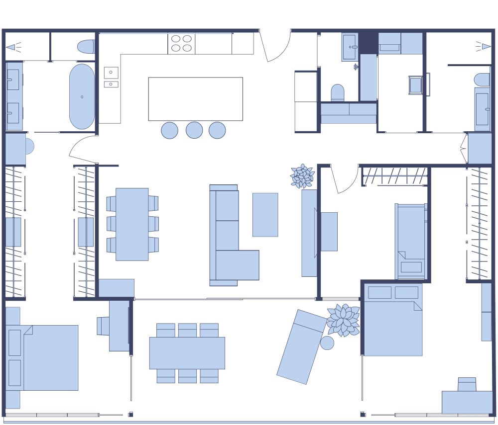 3 Bedroom Luxury Apartment Plan 2D