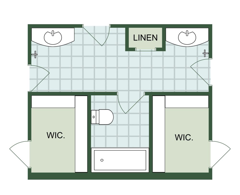 Jack and Jill Bathroom With Seperate Sinks 2D Floor Plan