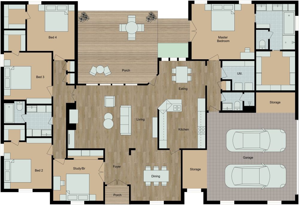 5 Bedroom Home With Double Garage 2D Floor Plan