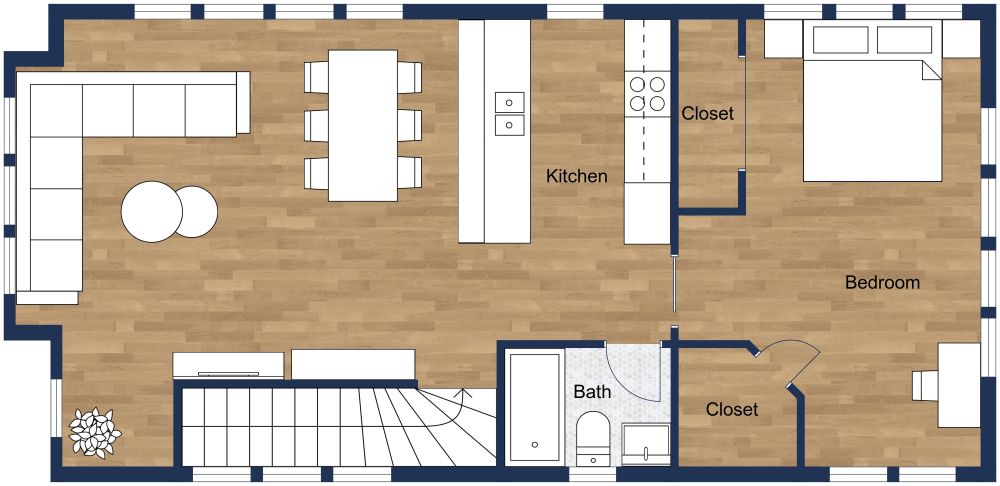 Single Garage Apartment 2D Floor Plan With One Bedroom