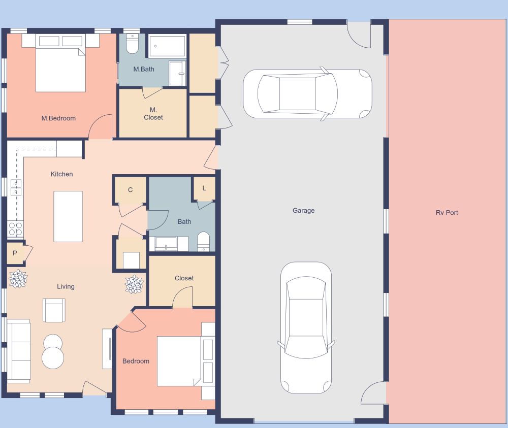 Two Car Garage With Apartment 2D Floor Plan