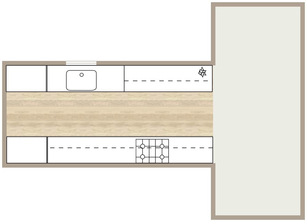 Galley Style Kitchen 2D Floor Plan