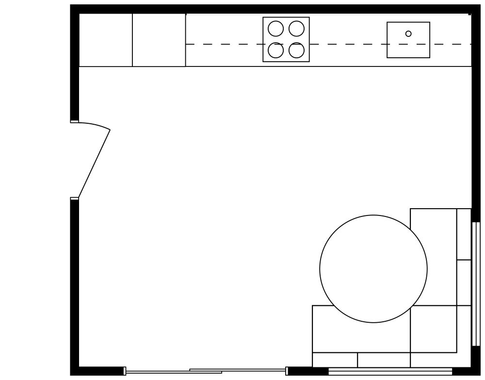 Classic Style Single Wall Kitchen 2D Floor Plan