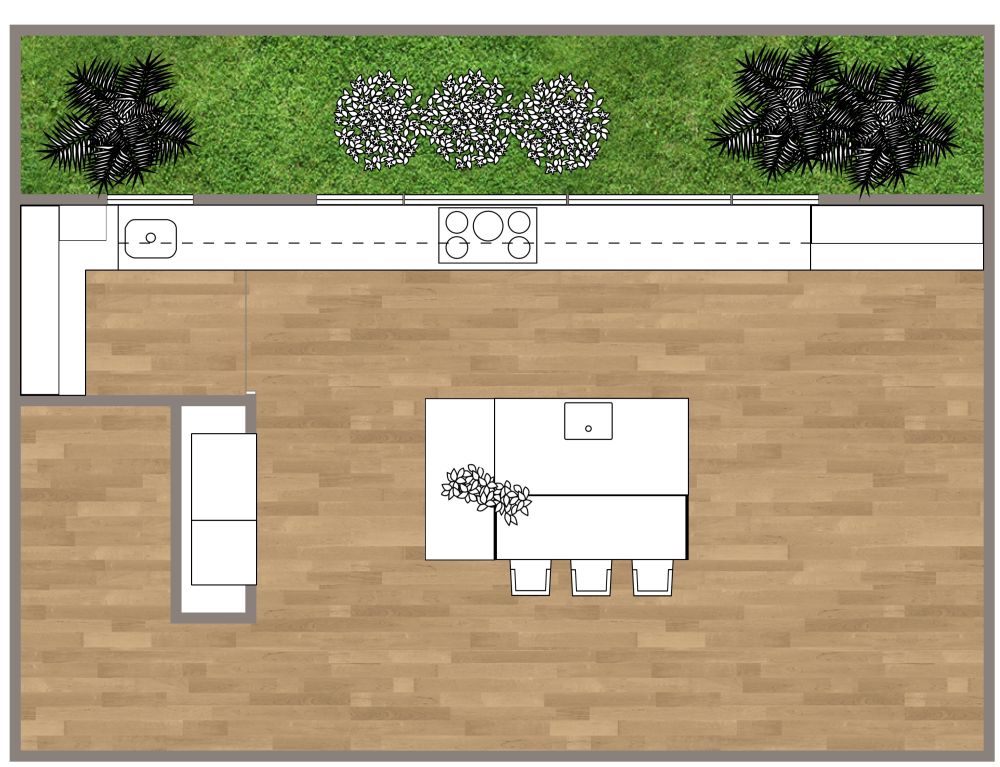 L-shaped Kitchen Décor Idea 2D Floor Plan