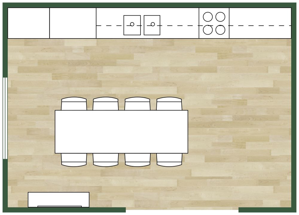 Green Single Wall Kitchen Design 2D Floor Plan