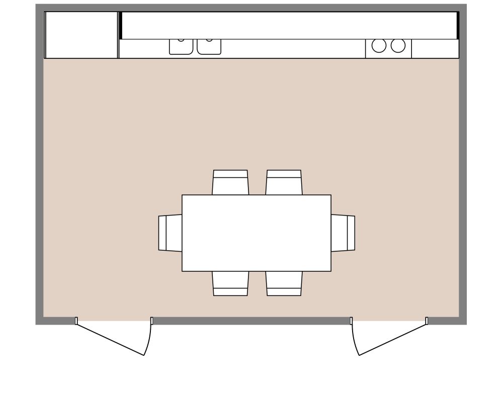 Pink Single Wall Kitchen 2D Floor Plan
