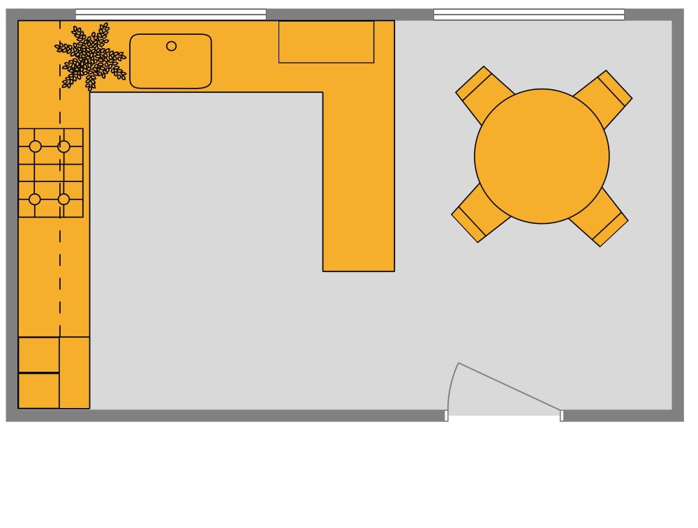 Peninsula Kitchen 2D Floor Plan
