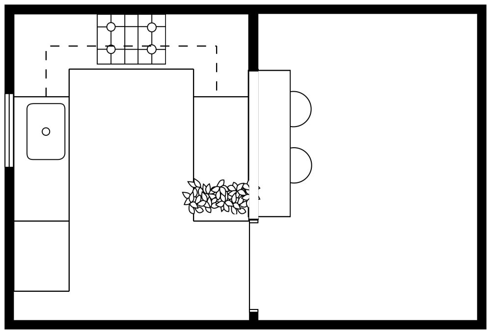 U-shaped Kitchen Design 2D Floor Plan