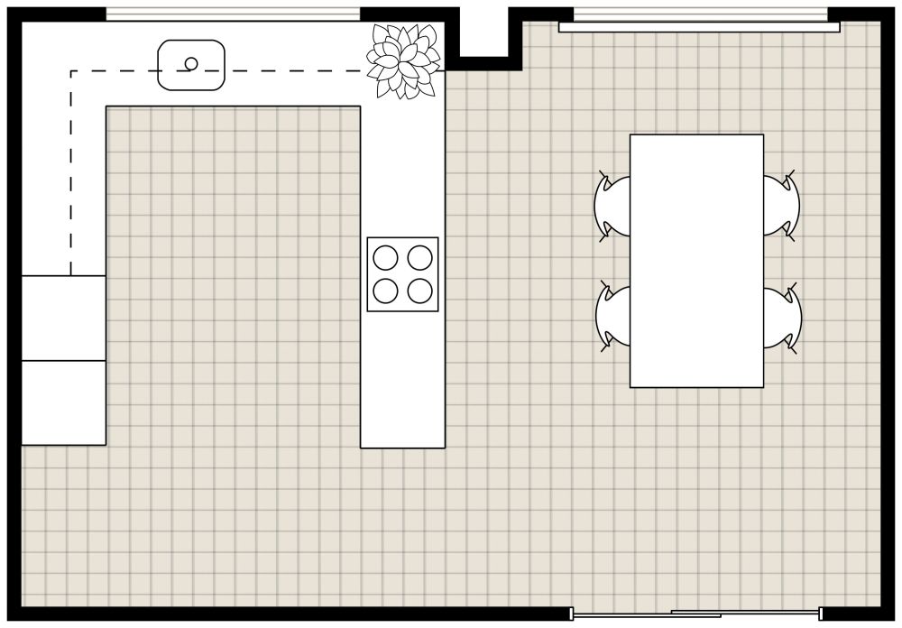 U-shaped Kitchen With Peninsula 2D Floor Plan