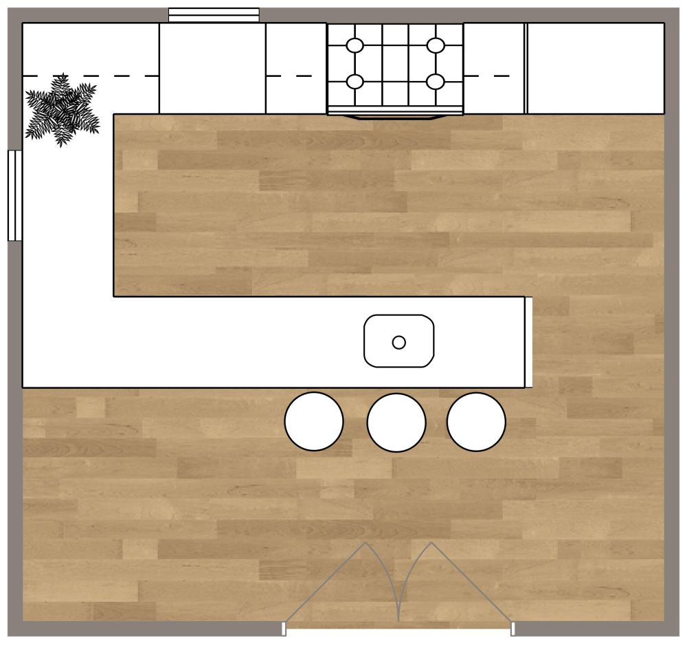 U-shaped Kitchen Idea 2D Floor Plan