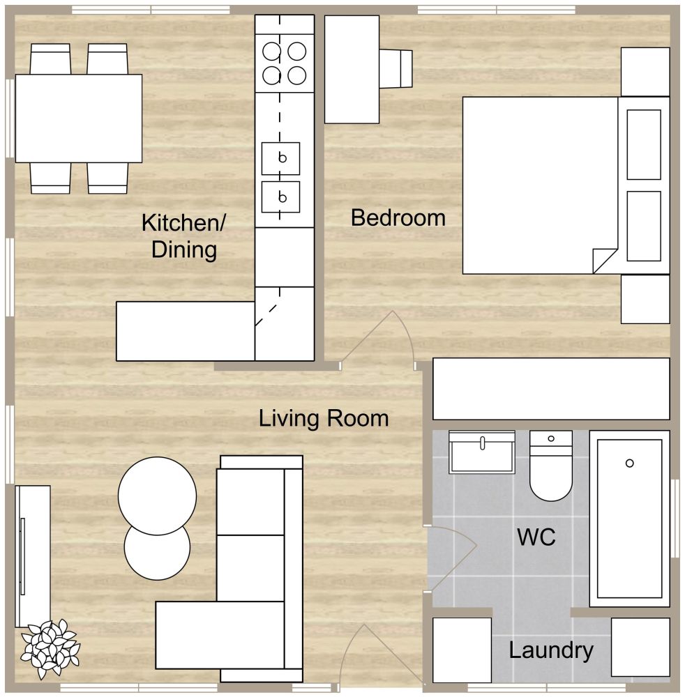  Small House 2D Floor Plan With Bath