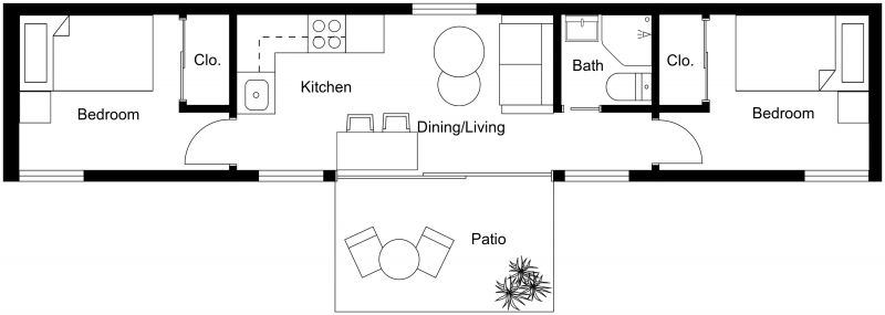 2 Bedroom Tiny House 2D Floor Plan