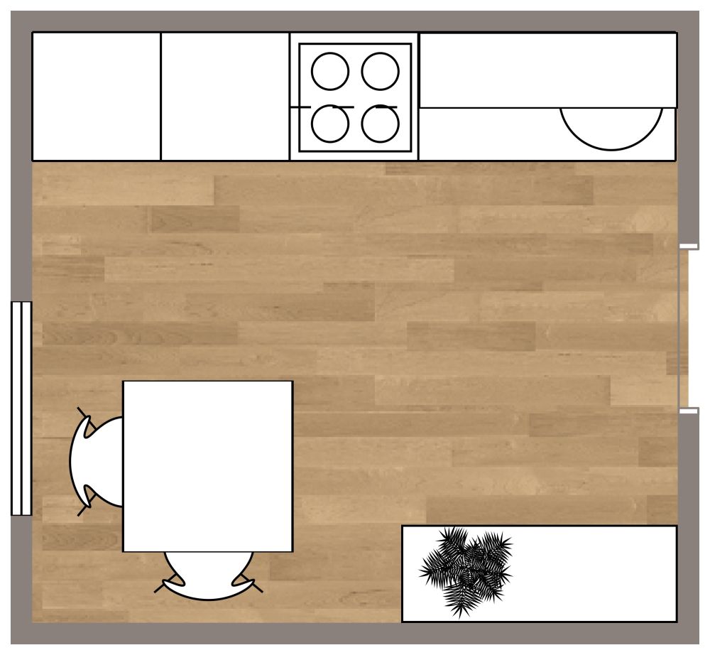 Small Single Wall Kitchen 2D Floor Plan
