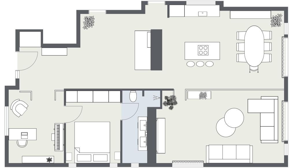 Geräumiges Haus mit 1 Schlafzimmer und Büro 2D Grundrisse