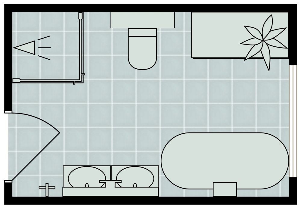 Rechteckiges Badezimmer mit Waschmaschine und Trockner 2D Grundrisse