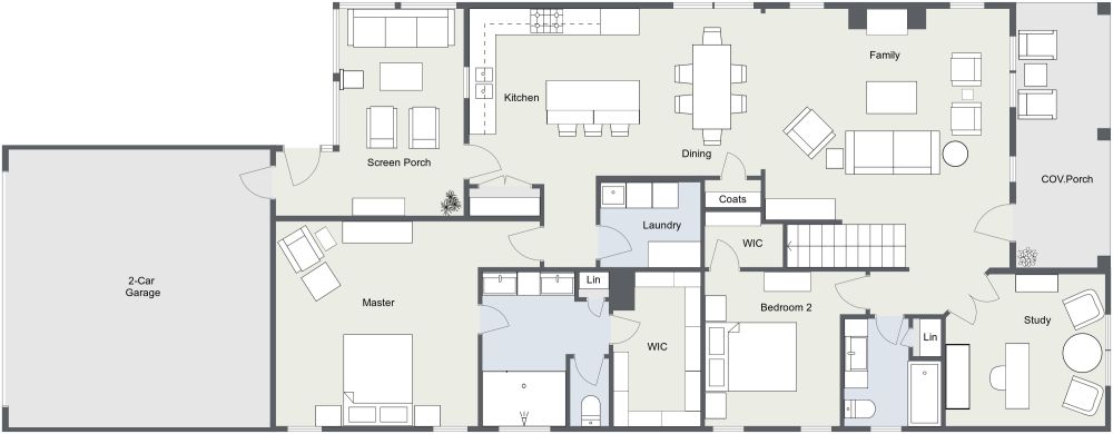 3 Bedroom 3 Bathroom 2D House Plan, Ground Floor