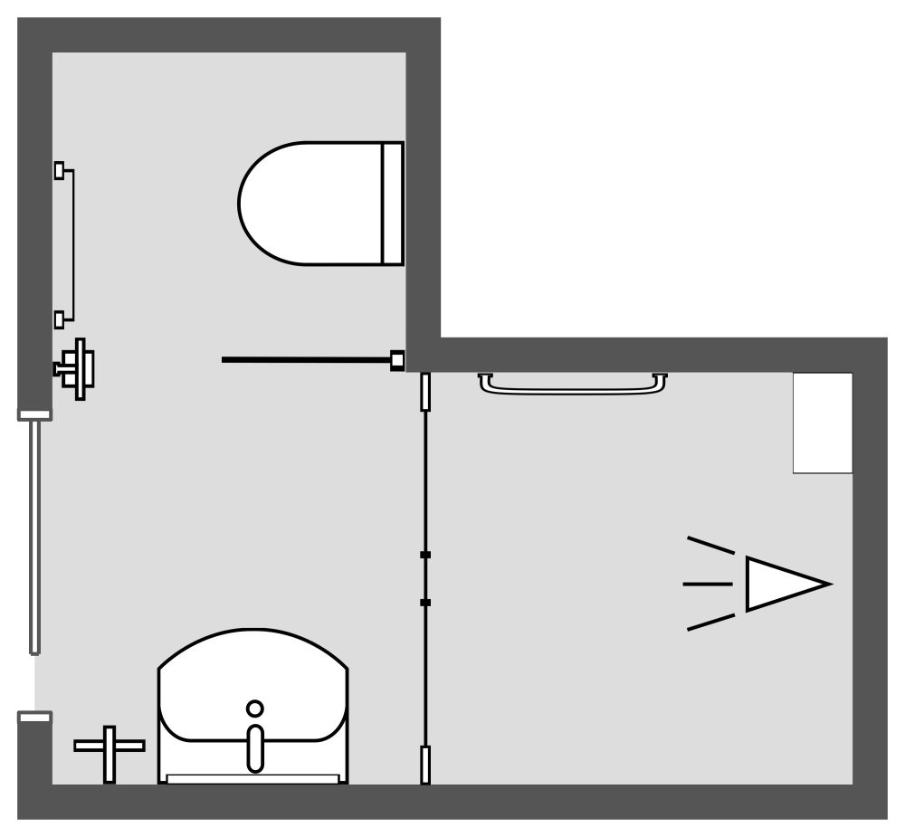 Grundriss für ein kleines L-förmiges Badezimmer 2D Grundrisse