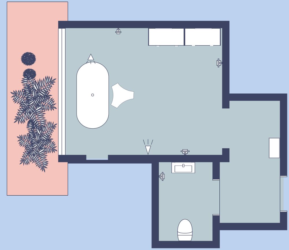 Geräumiges Badezimmer im Boho-Chic 2D Grundrisse