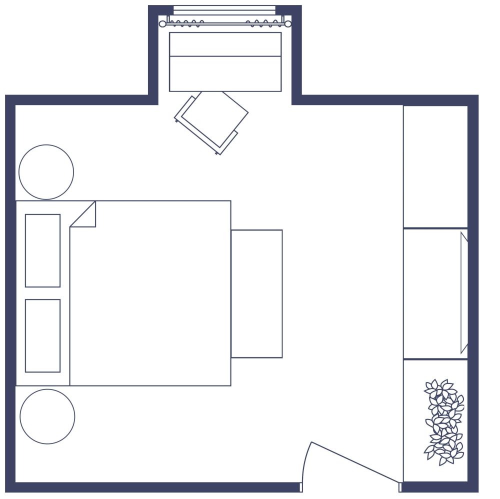 Farbenfrohes Schlafzimmer 2D Grundrisse