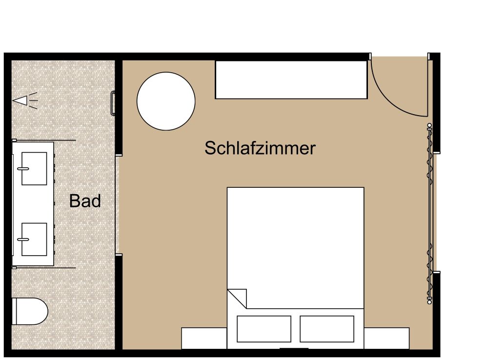 Grundriss für ein Schlafzimmer mit eigenem Bad 2D Grundrisse