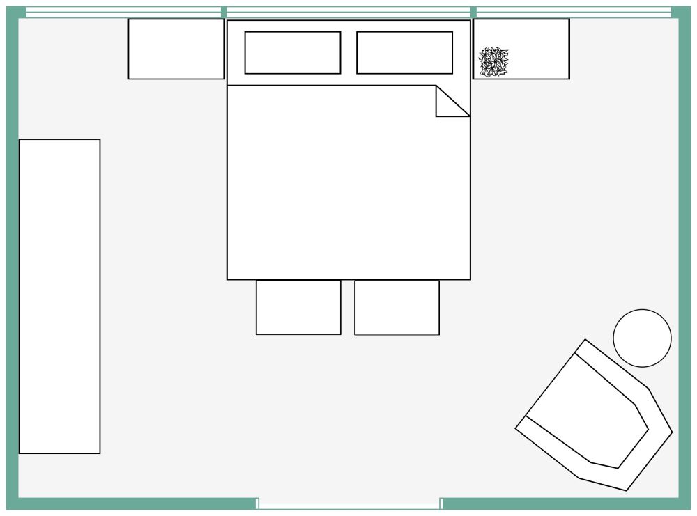 Schlafzimmer im Hampton-Stil 2D Grundrisse