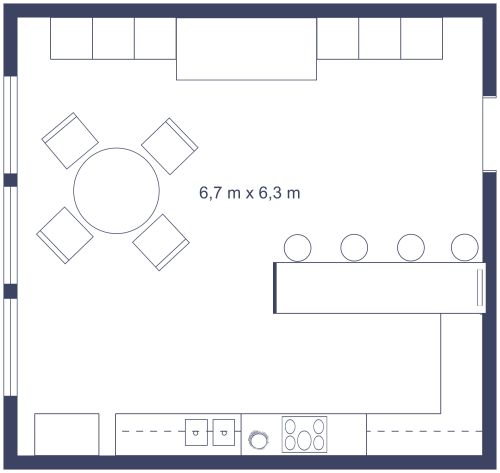Grundriss für eine Küche mit Halbinsel