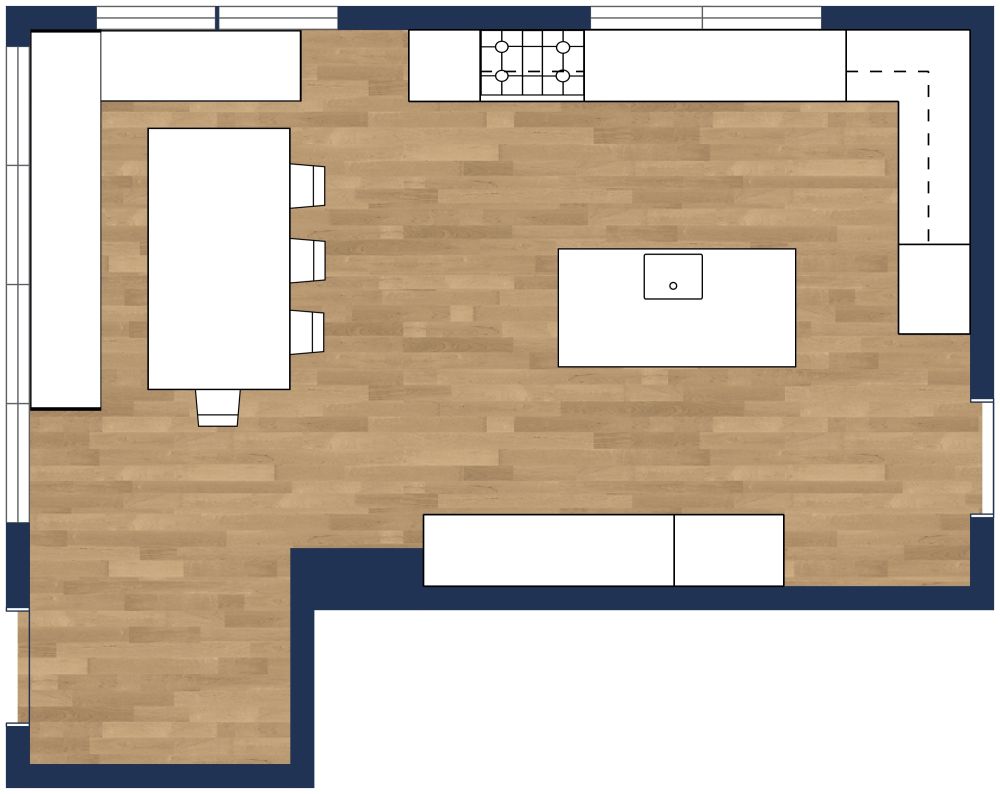 Grundriss für eine Küche mit Frühstücksecke 2D Grundrisse