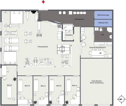 Grundriss für ein Fitness-Studio mit Behandlungsräumen