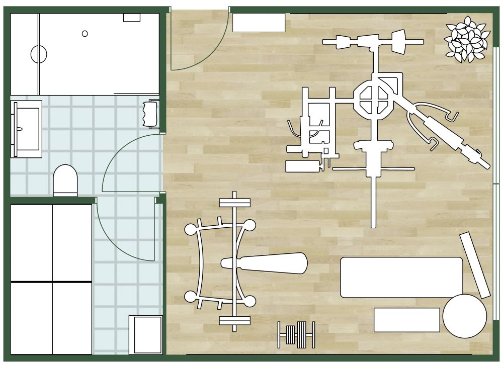 Trainingsraum mit Bad und Sauna 2D Grundrisse