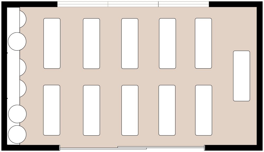 Grundriss für ein Yogastudio mit schwarzen Details 2D Grundrisse