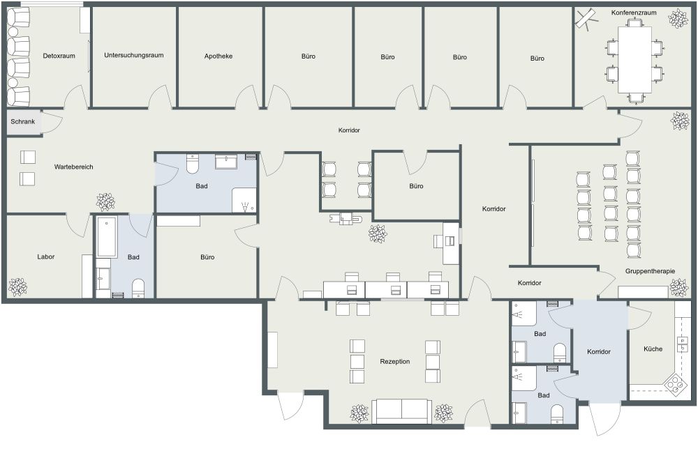 Grundriss für ein großes Büro 2D Grundrisse