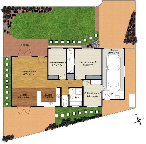 Grundstücksplan für einen großen Wohnsitz