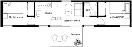 Grundriss für ein Tiny House mit 2 Schlafzimmern