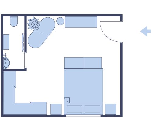 Grundriss für ein stylisches, griechisch-inspiriertes Hotelzimmer