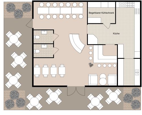 Maskulines Restaurant im Industriestil mit Außenbereich
