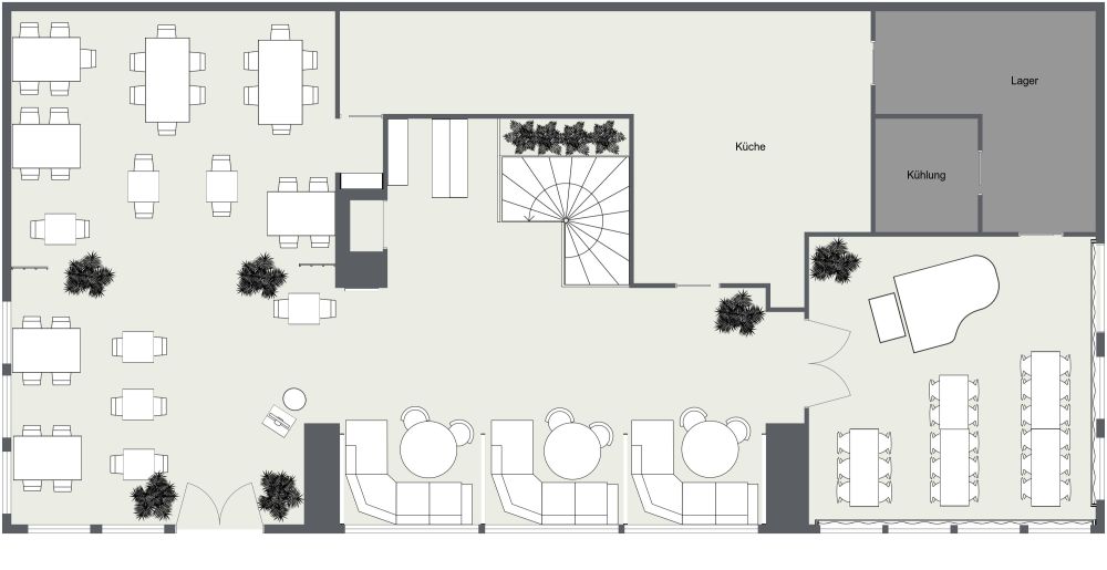 Schönes und intimes Restaurant-Layout 2D Grundrisse
