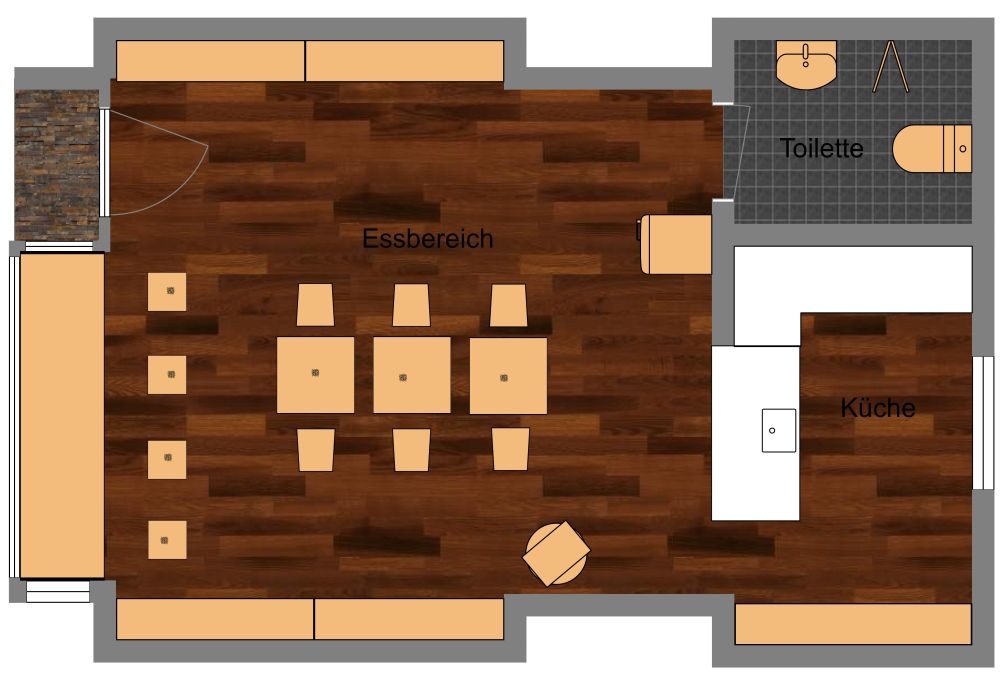 Entspanntes Café mit Holzdetails 2D Grundrisse
