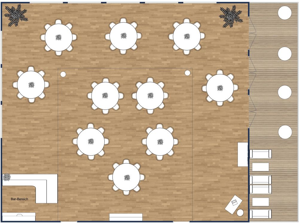 Grundriss für einen schöne Hochzeitslocation mit Außenbereich 2D Grundrisse