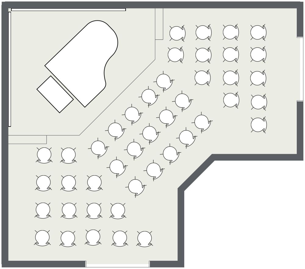 Intimer Konzertsaalgrundriss für Klavierkonzerte 2D Grundrisse