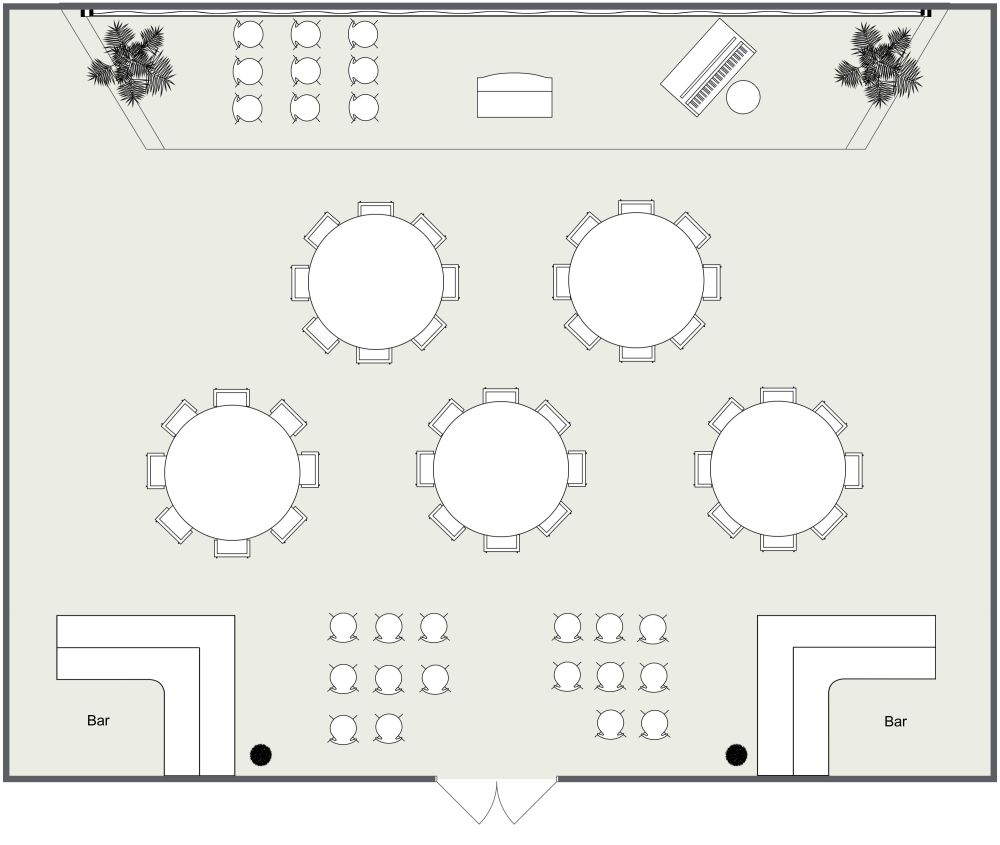 Eleganter Konzertsaalgrundriss für ein kleines Ensemble 2D Grundrisse