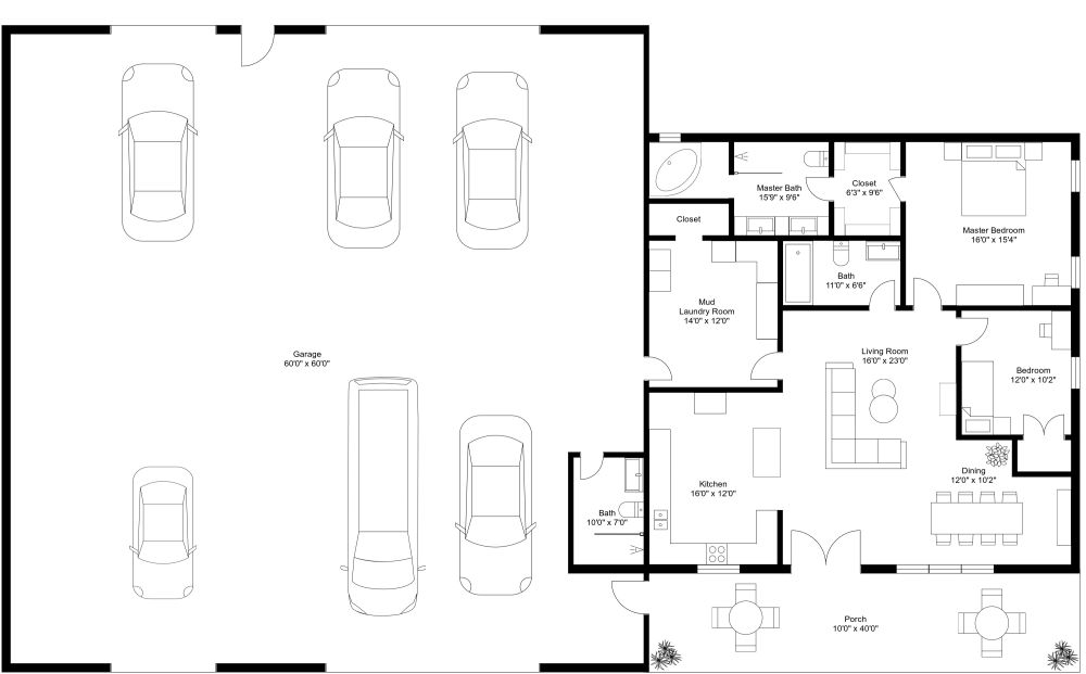 Barndominium 2D House Plan Model 4257