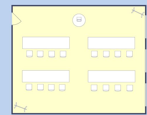 Grundriss für einen Konferenzraum im Klassenzimmerstil