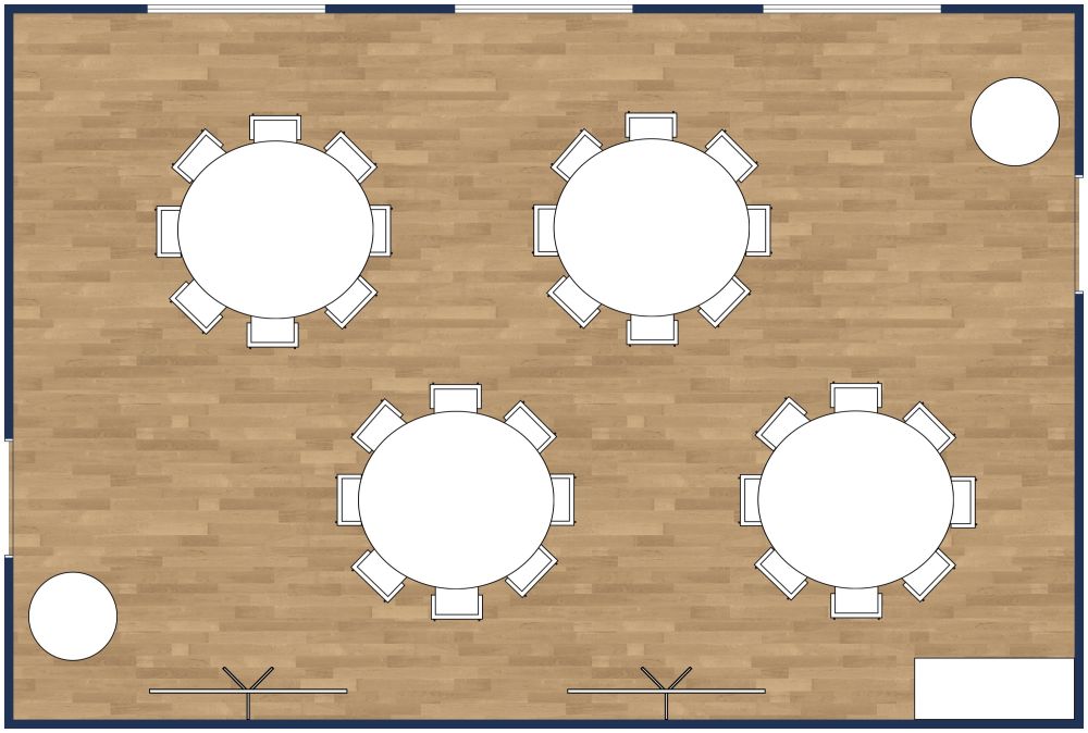 Grundriss für einen Konferenzraum im Bankettsaalstil 2D Grundrisse