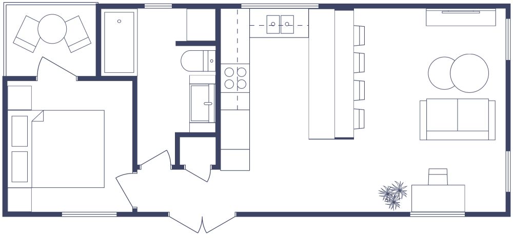 Grundriss für ein Tiny House mit 1 Schlafzimmer 2D Grundrisse