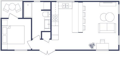 Grundriss für ein Tiny House mit 1 Schlafzimmer