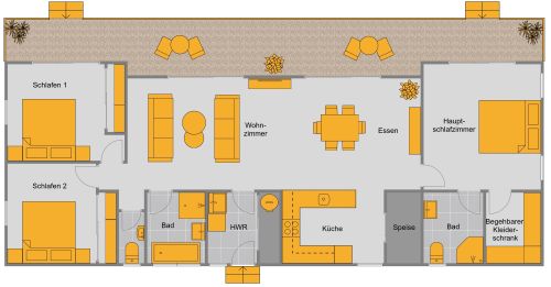 Grundriss für ein 4-Zimmer-Haus mit großem Balkon und guter Aussicht