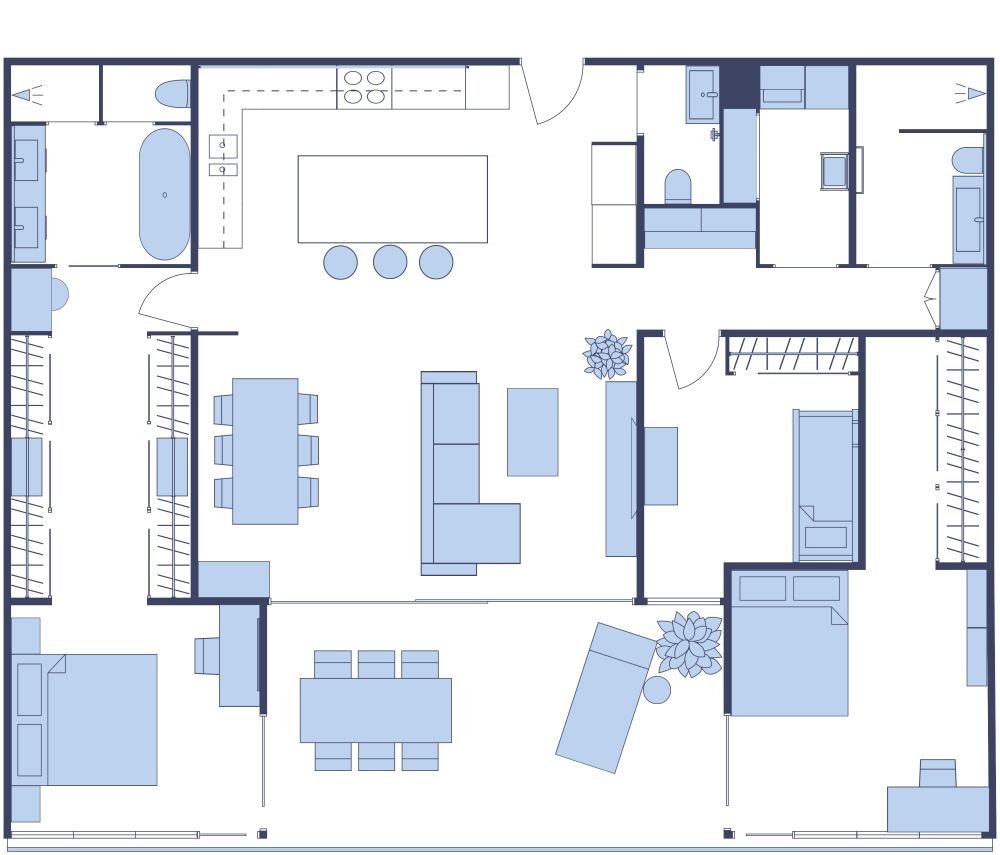 Grundriss für eine luxuriöse 4-Zimmer-Wohnung 2D Grundrisse