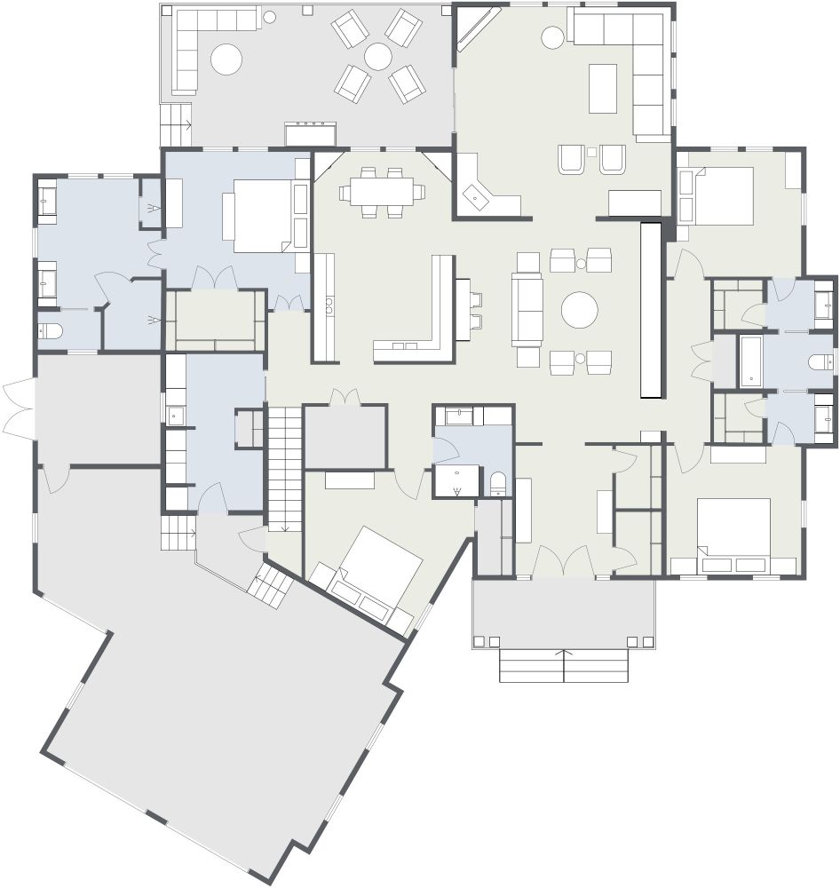 Grundriss mit 4 Schlafzimmern, 3 Bädern und 1 Garage 2D Grundrisse